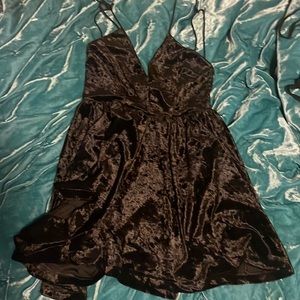 Black crushed velvet babydoll dress